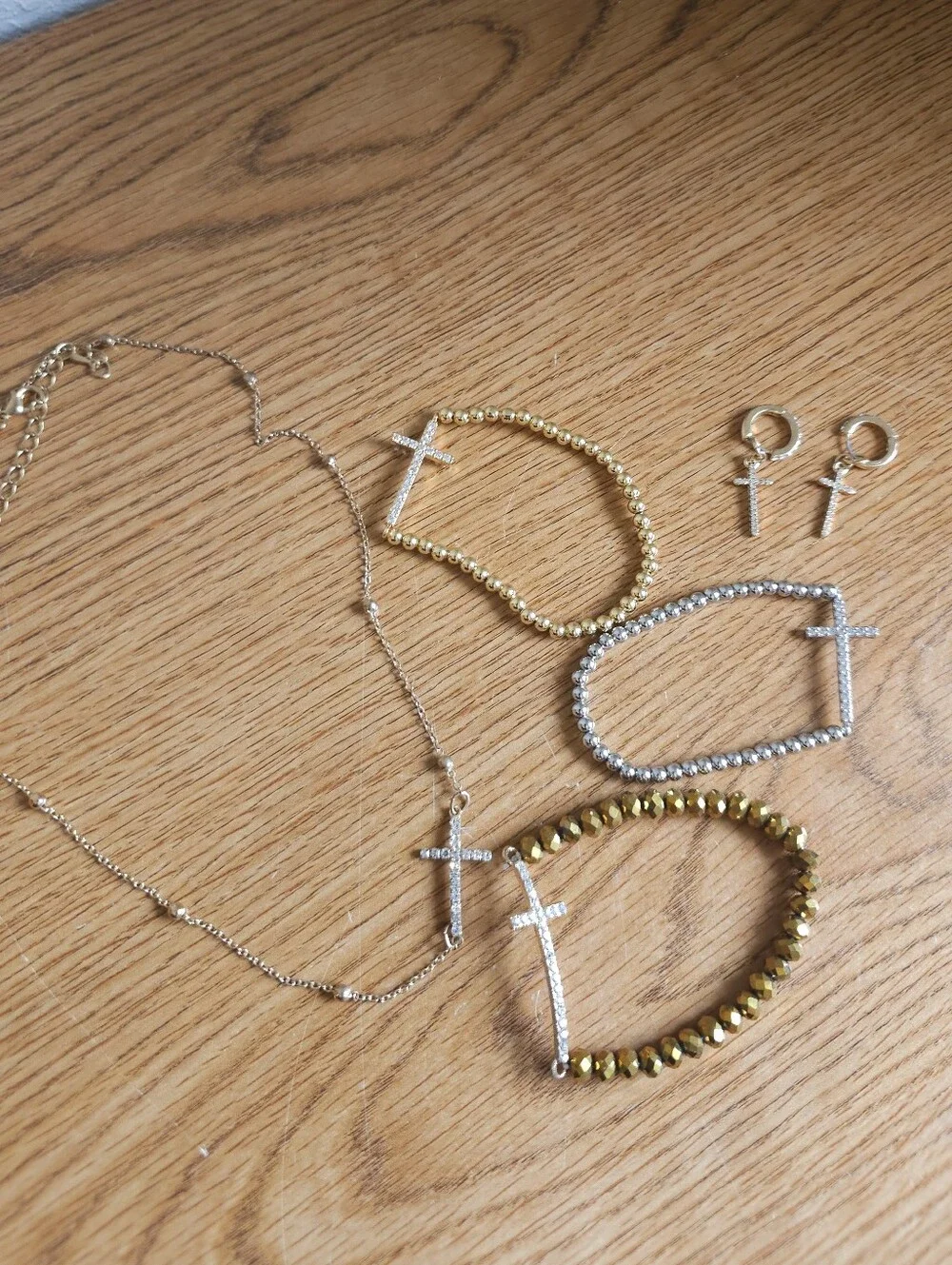 4/$10 Girls Cross Fashion Jewelry Lot Necklace 3 Bracelets Earrings Religious
